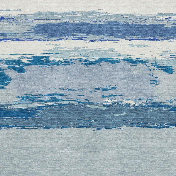 HomeRoots 5' X 8' Blue And Ivory Abstract Washable Area Rug - Stylish, Durable, UV Protected for High-Traffic Spaces 692711