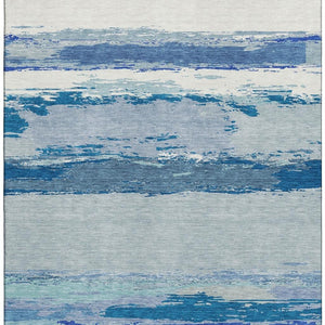 HomeRoots 5' X 8' Blue And Ivory Abstract Washable Area Rug - Stylish, Durable, UV Protected for High-Traffic Spaces 692711