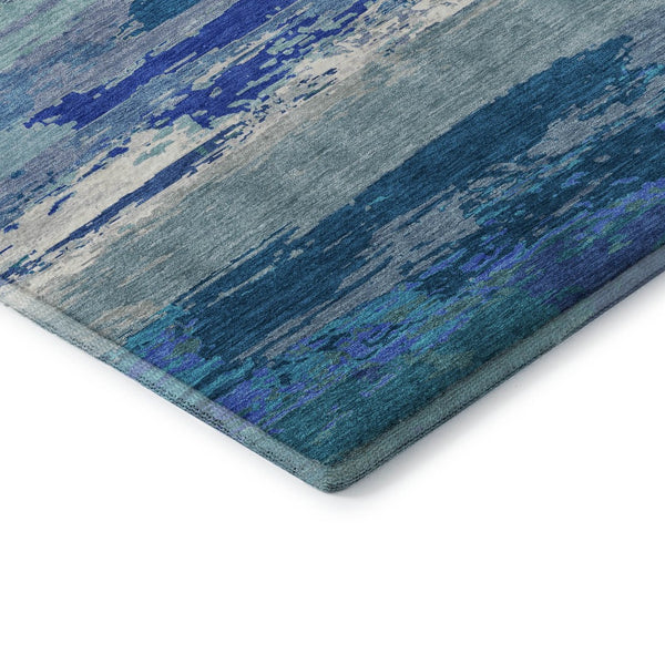 HomeRoots 8' Blue and Ivory Abstract Washable Area Rug – Durable, Stylish, UV-Protected for High-Traffic Spaces! 692713