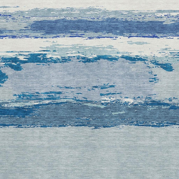 HomeRoots 8' Blue and Ivory Abstract Washable Area Rug – Durable, Stylish, UV-Protected for High-Traffic Spaces! 692713