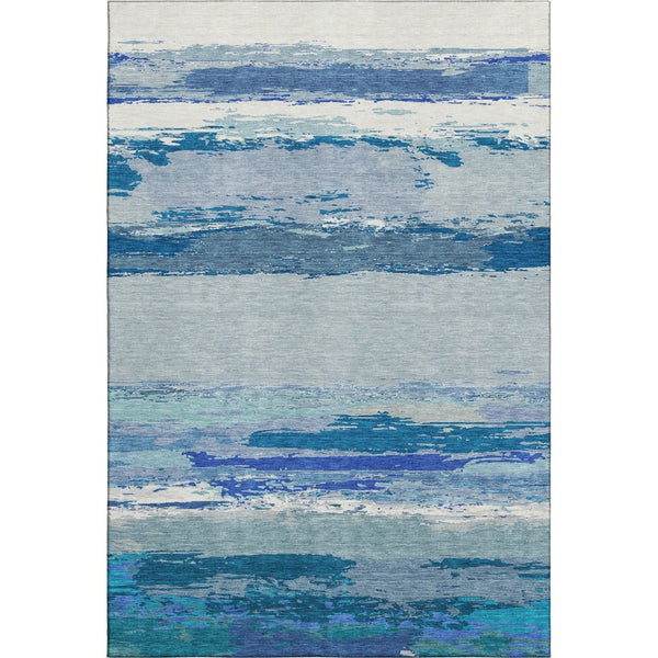 HomeRoots 10' X 14' Blue and Ivory Abstract Area Rug – Washable, UV-Protected, Durable Design for Modern Spaces 692715