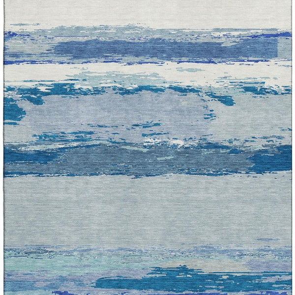 HomeRoots 10' X 14' Blue and Ivory Abstract Area Rug – Washable, UV-Protected, Durable Design for Modern Spaces 692715