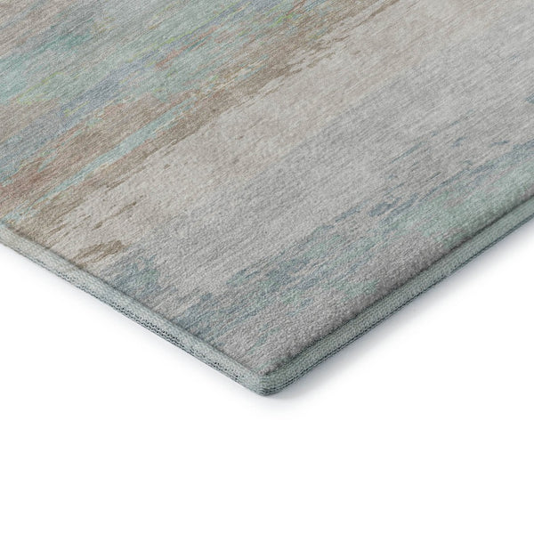HomeRoots 5' X 8' Stylish Ivory, Mint Green & Teal Abstract Washable Area Rug with UV Protection & Durability 692717