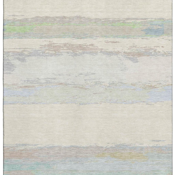 HomeRoots 5' X 8' Stylish Ivory, Mint Green & Teal Abstract Washable Area Rug with UV Protection & Durability 692717