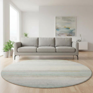 HomeRoots 8' Round Washable Rug in Ivory, Mint Green & Teal - Stain-Resistant, UV Protected, Non-Slip & Stylish! 692718