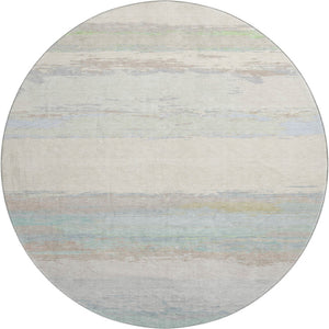 HomeRoots 8' Round Washable Rug in Ivory, Mint Green & Teal - Stain-Resistant, UV Protected, Non-Slip & Stylish! 692718