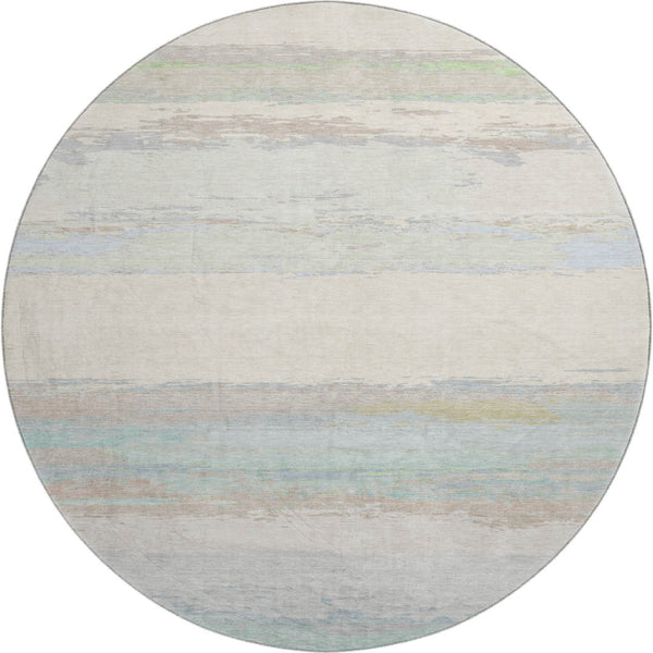 HomeRoots 8' Round Washable Rug in Ivory, Mint Green & Teal - Stain-Resistant, UV Protected, Non-Slip & Stylish! 692718