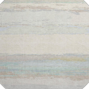 HomeRoots 8' Round Washable Rug in Ivory, Mint Green & Teal - Stain-Resistant, UV Protected, Non-Slip & Stylish! 692718