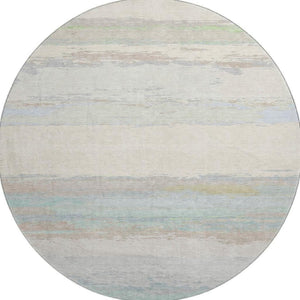 HomeRoots 8' Round Washable Rug in Ivory, Mint Green & Teal - Stain-Resistant, UV Protected, Non-Slip & Stylish! 692718