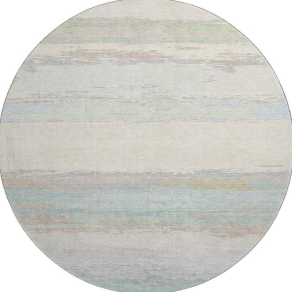 HomeRoots 8' Round Washable Rug in Ivory, Mint Green & Teal - Stain-Resistant, UV Protected, Non-Slip & Stylish! 692718