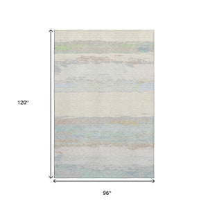 HomeRoots 8' Modern Abstract Area Rug in Ivory, Mint Green & Teal – Washable, UV Protected & Stain Resistant! 692719