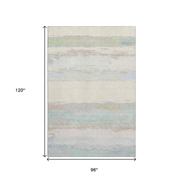 HomeRoots 8' Modern Abstract Area Rug in Ivory, Mint Green & Teal – Washable, UV Protected & Stain Resistant! 692719