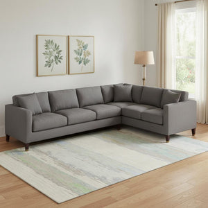 HomeRoots 9' X 12' Abstract Ivory, Mint Green & Teal Washable Area Rug with UV Protection for Modern Spaces 692720
