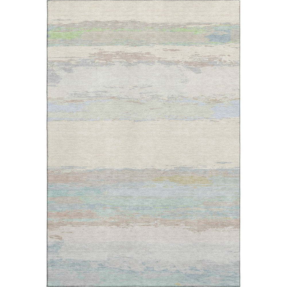 HomeRoots 9' X 12' Abstract Ivory, Mint Green & Teal Washable Area Rug with UV Protection for Modern Spaces 692720