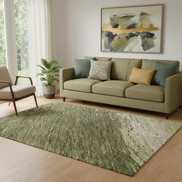 HomeRoots 5' X 8' Olive Green Abstract Area Rug - Durable, Stain Resistant, UV Protected & Non-Slip Backing! 692723