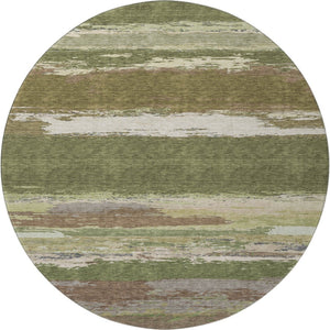 HomeRoots 8' Round Washable Rug in Olive Green, Silver & Brown - Stylish, Stain Resistant & UV Protected Design 692724