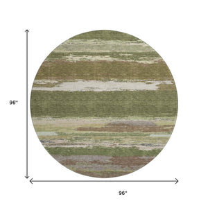HomeRoots 8' Round Washable Rug in Olive Green, Silver & Brown - Stylish, Stain Resistant & UV Protected Design 692724