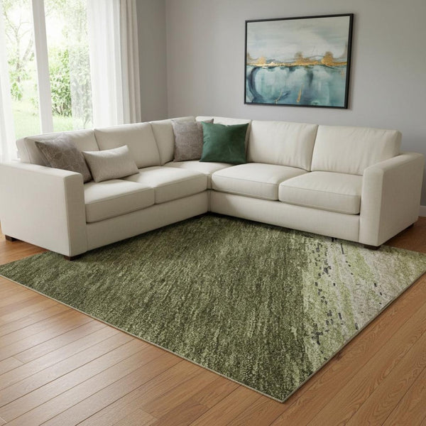 HomeRoots 8' Olive Green Abstract Area Rug - Washable, UV Protected, Stain-Resistant, Modern Design for Homes 692725