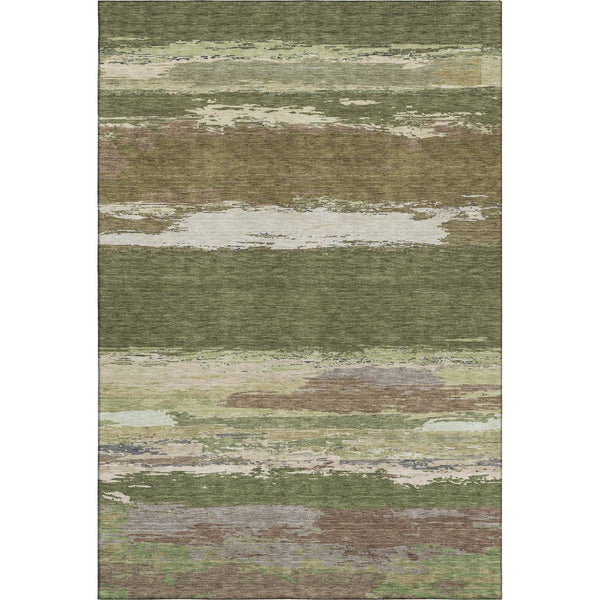HomeRoots 8' Olive Green Abstract Area Rug - Washable, UV Protected, Stain-Resistant, Modern Design for Homes 692725