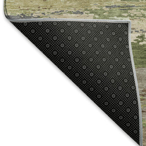 HomeRoots 8' Olive Green Abstract Area Rug - Washable, UV Protected, Stain-Resistant, Modern Design for Homes 692725