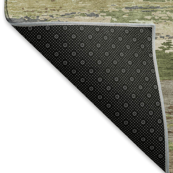 HomeRoots 8' Olive Green Abstract Area Rug - Washable, UV Protected, Stain-Resistant, Modern Design for Homes 692725