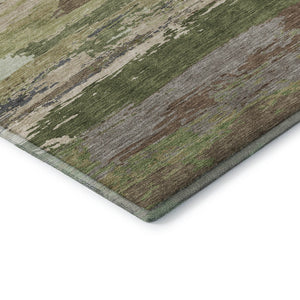 HomeRoots 8' Olive Green Abstract Area Rug - Washable, UV Protected, Stain-Resistant, Modern Design for Homes 692725