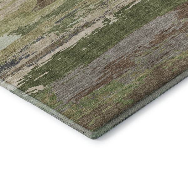 HomeRoots 8' Olive Green Abstract Area Rug - Washable, UV Protected, Stain-Resistant, Modern Design for Homes 692725