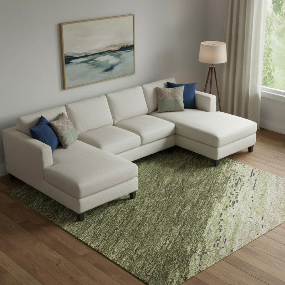 HomeRoots 10' X 14' Olive Green Abstract Area Rug – Stylish, Washable, UV-Protected, Family-Friendly Design! 692727