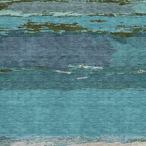 HomeRoots 5' X 8' Teal Green & Ivory Abstract Washable Area Rug – Durable, Stylish, UV Protected for All Spaces 692729