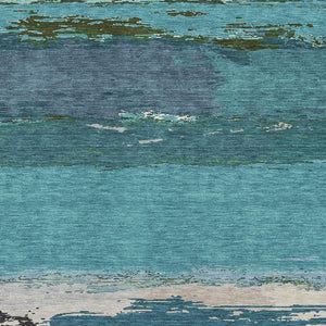 HomeRoots 8' Teal Green and Ivory Abstract Area Rug - Washable, UV-Protected, Durable, Family-Friendly Choice 692731
