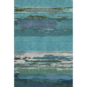 HomeRoots 10' X 14' Teal Green & Ivory Abstract Area Rug - Washable, UV-Protected, Perfect for Busy Homes! 692733
