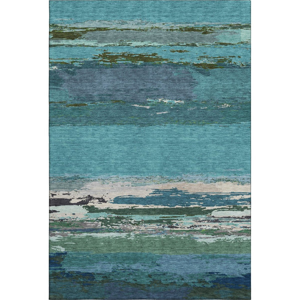 HomeRoots 10' X 14' Teal Green & Ivory Abstract Area Rug - Washable, UV-Protected, Perfect for Busy Homes! 692733