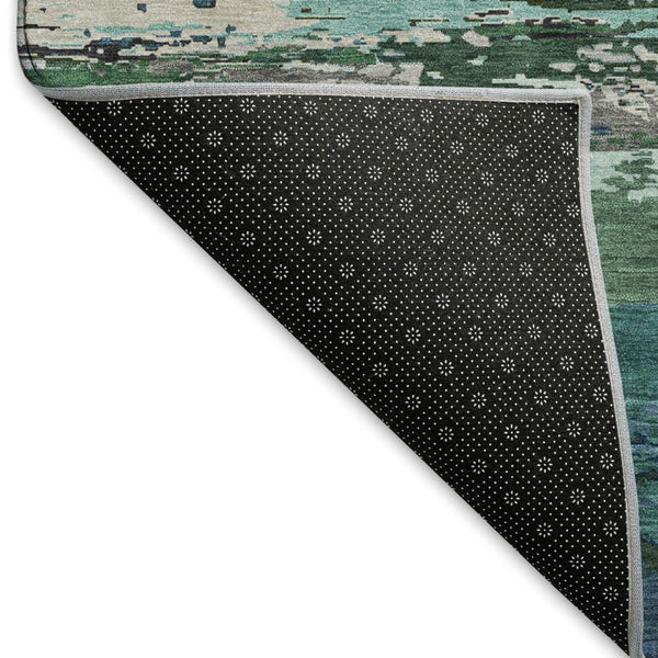 HomeRoots 10' X 14' Teal Green & Ivory Abstract Area Rug - Washable, UV-Protected, Perfect for Busy Homes! 692733