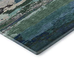 HomeRoots 10' X 14' Teal Green & Ivory Abstract Area Rug - Washable, UV-Protected, Perfect for Busy Homes! 692733