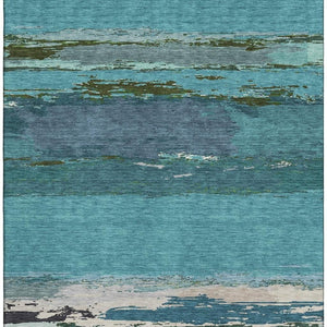 HomeRoots 10' X 14' Teal Green & Ivory Abstract Area Rug - Washable, UV-Protected, Perfect for Busy Homes! 692733