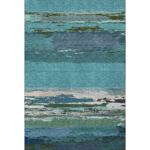 HomeRoots 10' X 14' Teal Green & Ivory Abstract Area Rug - Washable, UV-Protected, Perfect for Busy Homes! 692733