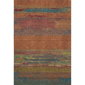 HomeRoots 5' X 8' Modern Terra Cotta, Teal & Green Abstract Area Rug - Washable, UV Protected & Stain Resistant 692735