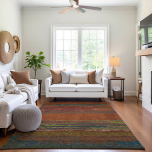 HomeRoots 5' X 8' Modern Terra Cotta, Teal & Green Abstract Area Rug - Washable, UV Protected & Stain Resistant 692735