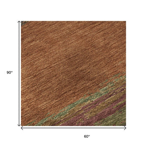 HomeRoots 5' X 8' Modern Terra Cotta, Teal & Green Abstract Area Rug - Washable, UV Protected & Stain Resistant 692735