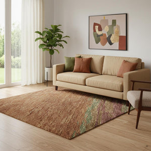 HomeRoots 5' X 8' Modern Terra Cotta, Teal & Green Abstract Area Rug - Washable, UV Protected & Stain Resistant 692735