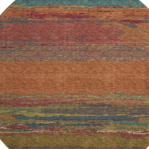 HomeRoots 8' Round Terra Cotta, Teal & Green Abstract Rug - Washable, UV Protected, Durable for Indoor & Outdoor 692736