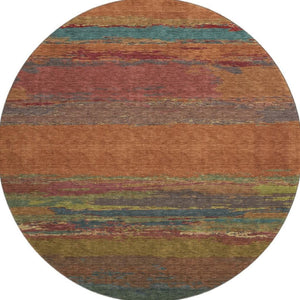 HomeRoots 8' Round Terra Cotta, Teal & Green Abstract Rug - Washable, UV Protected, Durable for Indoor & Outdoor 692736