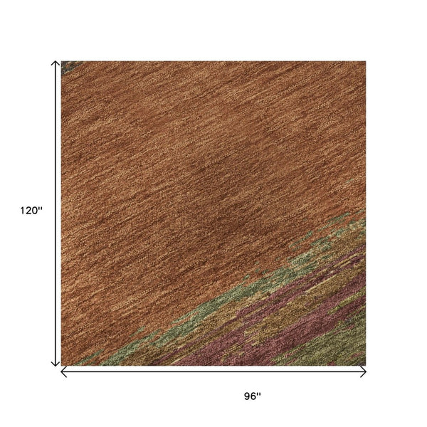 HomeRoots 8' Abstract Washable Area Rug in Terra Cotta, Teal & Green - UV Protected for High-Traffic Homes! 692737