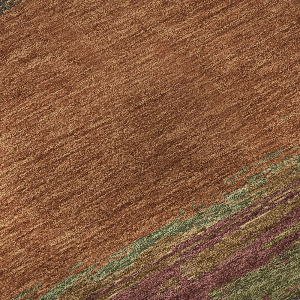 HomeRoots 9' X 12' Abstract Washable Area Rug in Terra Cotta, Teal & Green - UV Protection & Non-Slip Backing 692738
