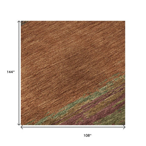 HomeRoots 9' X 12' Abstract Washable Area Rug in Terra Cotta, Teal & Green - UV Protection & Non-Slip Backing 692738