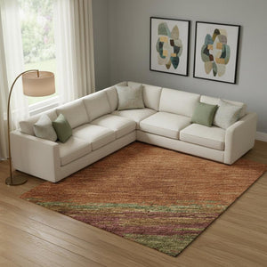HomeRoots 10' X 14' Abstract Terra Cotta, Teal & Green Washable Area Rug with UV Protection for Active Homes 692739
