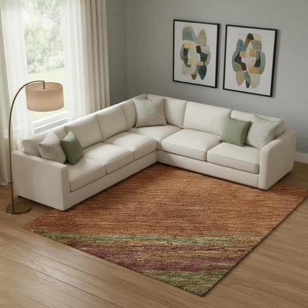 HomeRoots 10' X 14' Abstract Terra Cotta, Teal & Green Washable Area Rug with UV Protection for Active Homes 692739