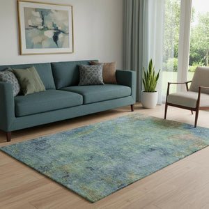 HomeRoots 5' X 8' Stylish Blue Green Beige Washable Area Rug with UV Protection – Durable, Soft & Non-Slip! 692741