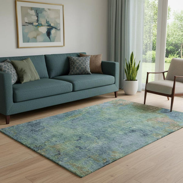 HomeRoots 5' X 8' Stylish Blue Green Beige Washable Area Rug with UV Protection – Durable, Soft & Non-Slip! 692741