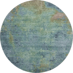 HomeRoots 8' Round Washable Area Rug in Blue Green & Beige - UV Protected, Stain-Resistant, Stylish & Soft 692742